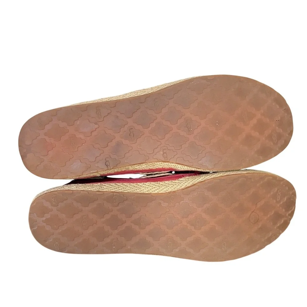UGG Pink Espadrille Loafers Good Leather Jute Rope Moccasin Womens 9.5